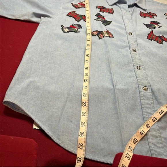 Scottish DOG tartan plaid Jean shirt Embroidered Long Sleeve Button Shirt 18W 2X - Picture 7 of 13